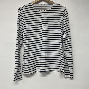 Lands End Women’s Blue White Striped Nautical Rash Guard Medium 8-10